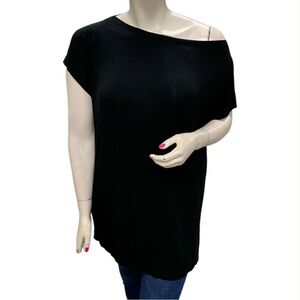 Lord & Taylor Black Asymmetrical Short Sleeve Top Size XL